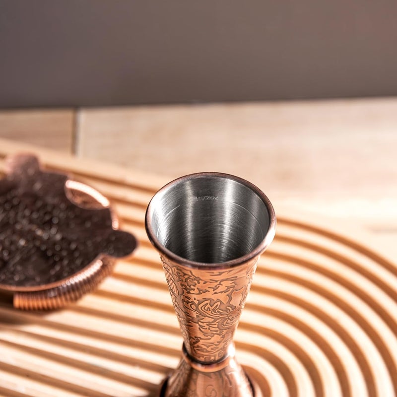 Skyfish 3D Relief Cocktail Double Japanese Jigger 1/2oz, 3/4oz, 1oz, 1 1/2Oz, and 2oz,Reindeer Deer Head Pattern， Stainless Steel Measuring Jigger Copper Plated - Image 3